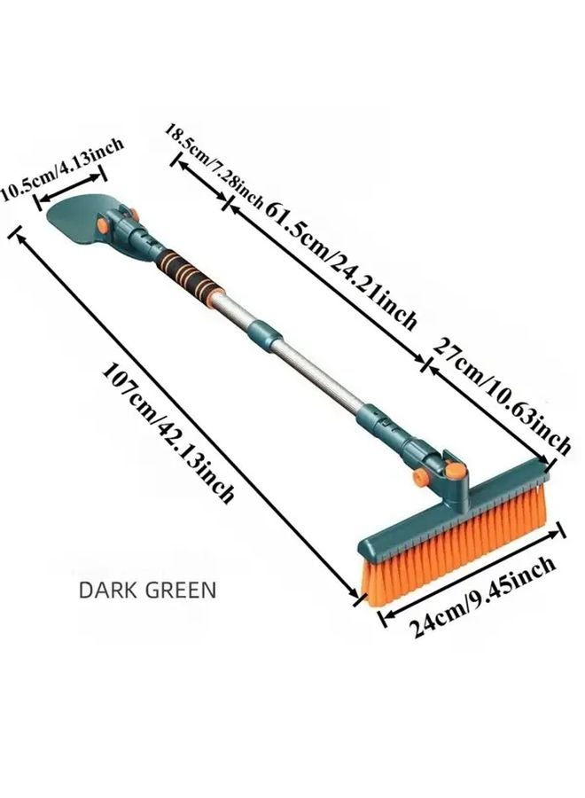 Heavy Duty Extendable Car Snow Brush Ice Scraper 360 Rotating Head Telescopic Winter Snow Removal Tool Dark Green - Image 1