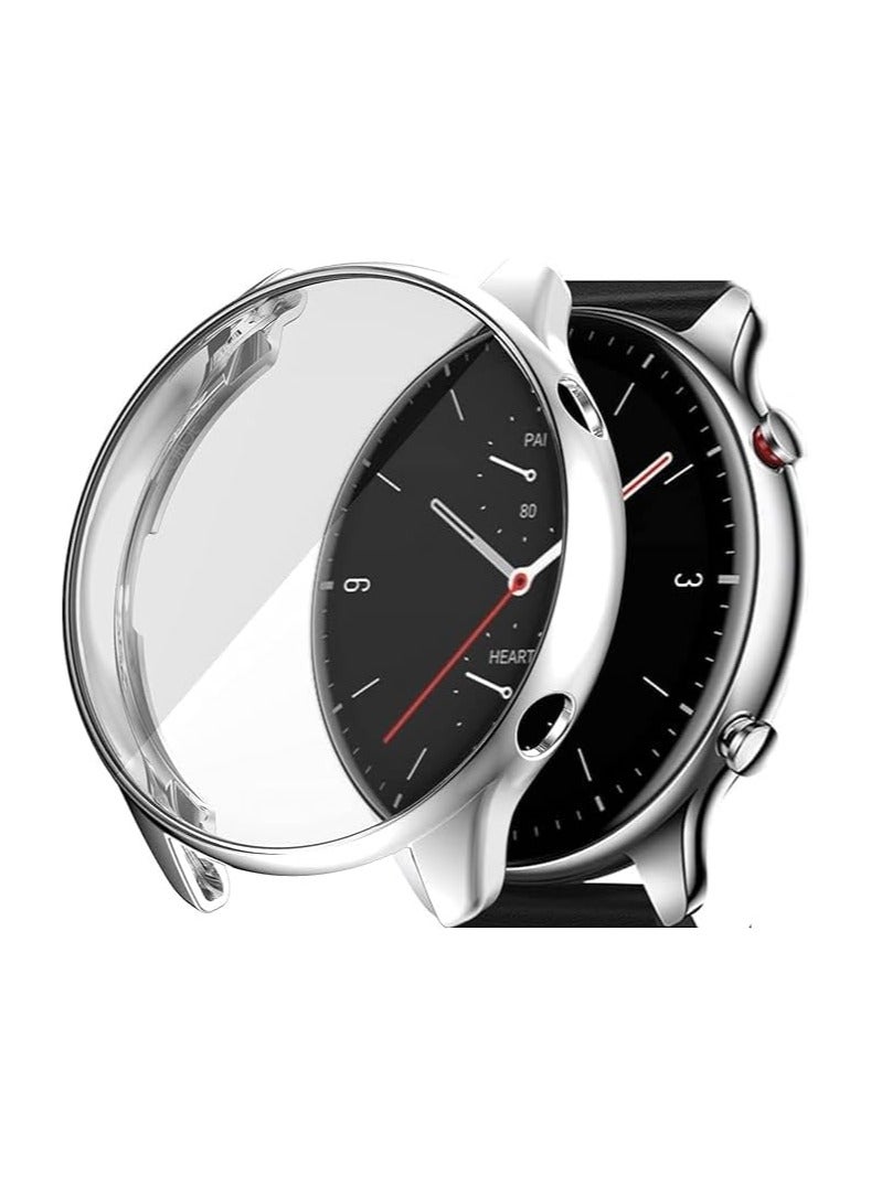 غلاف واقي الشاشة ELMO3EZZ متوافق مع Amazfit GTR 2/GTR 47 غطاء ناعم مقاوم للصدمات من مادة TPU (فضي) - Image 2
