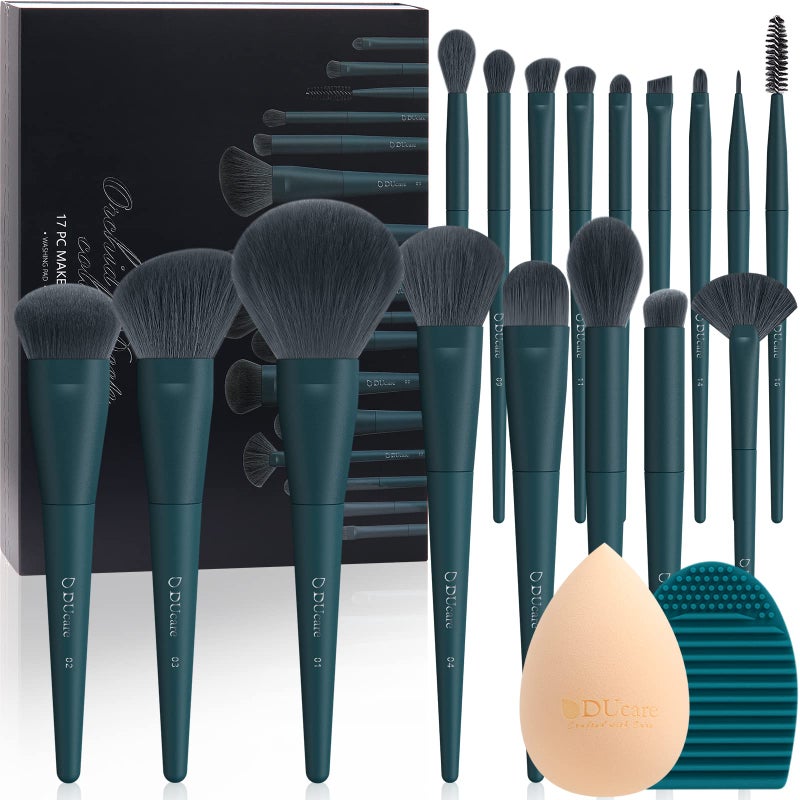 DUcare Christmas Makeup Gift Set 19 Pcs,17pcs Brushes Brush 1pc Cleaning Mat and 1pc Makeup Sponge Professional Face Powder Eye Shadow Powder Liquid Brushes - Image 1