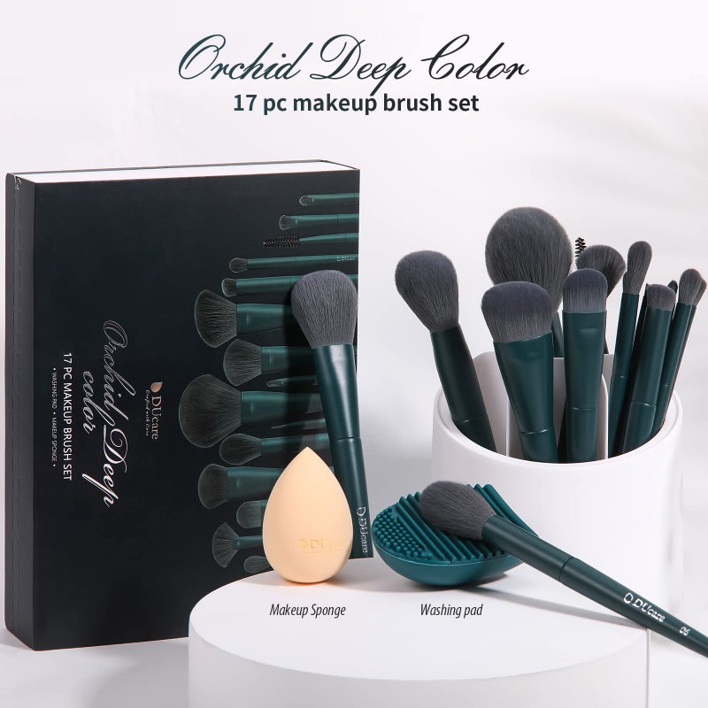 DUcare Christmas Makeup Gift Set 19 Pcs,17pcs Brushes Brush 1pc Cleaning Mat and 1pc Makeup Sponge Professional Face Powder Eye Shadow Powder Liquid Brushes - Image 3