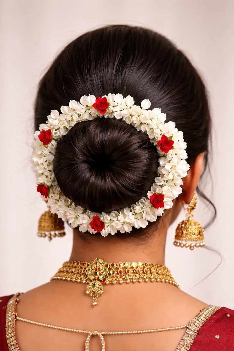 OKU 1 Hair Accessories Artificial Jasmine Flowers Gajra for Hair Bun | Long White Mogra Garland | Bridal Wedding Hairstyle, Classical Dance, Pooja, Idols & Photo Frame Decor - Image 4