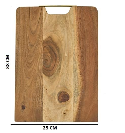 OGGN Acacia Natural Wood Chopping Board with Centre Iron Handle Durable Wooden Vegetable Fruits Chopper KnifeFriendly Cutting Boards for Kitchen 381 X 254 cm - Image 5