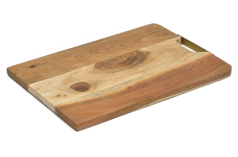OGGN Acacia Natural Wood Chopping Board with Centre Iron Handle Durable Wooden Vegetable Fruits Chopper KnifeFriendly Cutting Boards for Kitchen 381 X 254 cm - Image 2