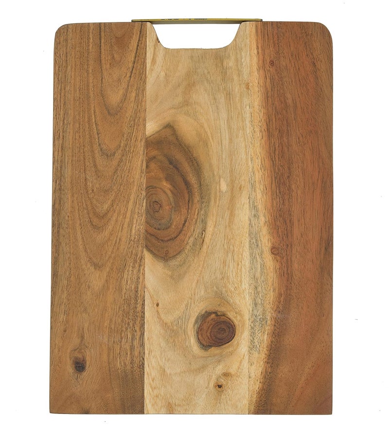 OGGN Acacia Natural Wood Chopping Board with Centre Iron Handle Durable Wooden Vegetable Fruits Chopper KnifeFriendly Cutting Boards for Kitchen 381 X 254 cm - Image 3