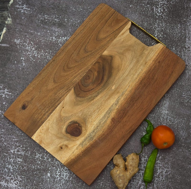 OGGN Acacia Natural Wood Chopping Board with Centre Iron Handle Durable Wooden Vegetable Fruits Chopper KnifeFriendly Cutting Boards for Kitchen 381 X 254 cm - Image 1