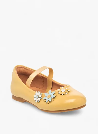JUNIORS Girls Floral Embellished Slip-On Ballerina Shoes With Elastic Strap