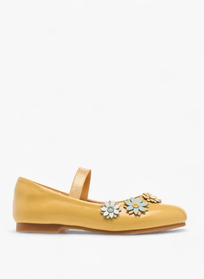 JUNIORS Girls Floral Embellished Slip-On Ballerina Shoes With Elastic Strap