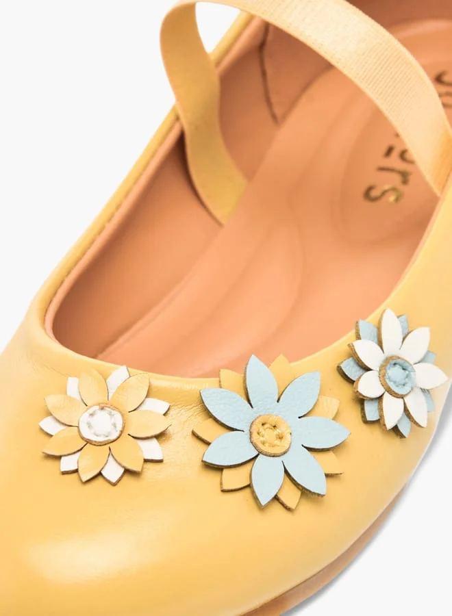 JUNIORS Girls Floral Embellished Slip-On Ballerina Shoes With Elastic Strap