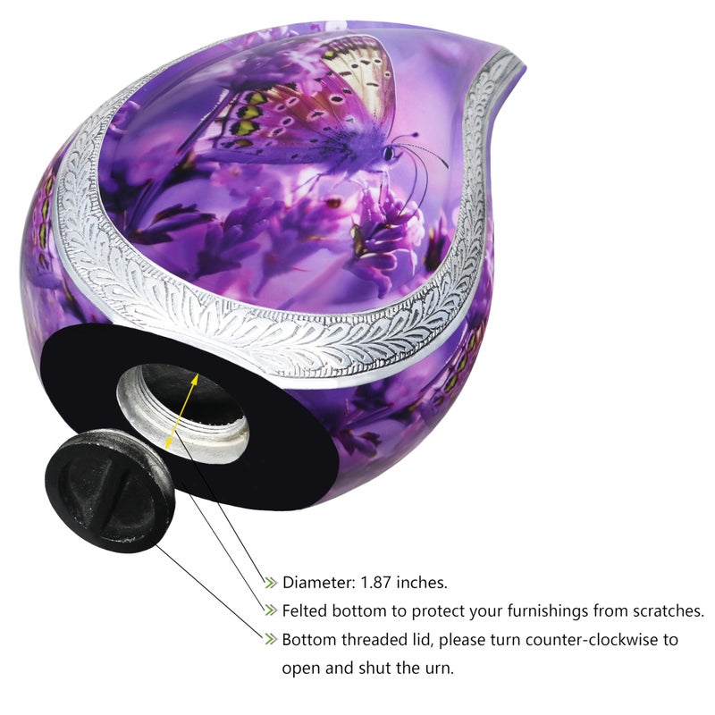 NANIURN Cremation Urn for Ashes for Women & Men, Teardrop Urns for Human Ashes Adult Female & Male, Funeral Urns With Butterflies, Tear Drop Decorative, Lavender & Flower, Purple Butterfly Urn - Large - Image 5