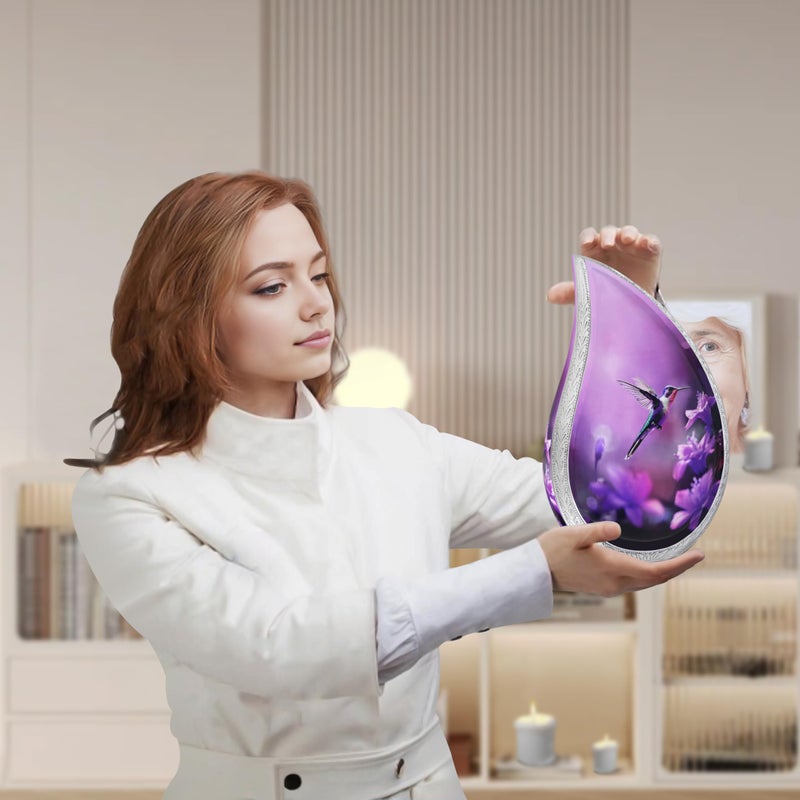 NANIURN Cremation Urn for Ashes for Women & Men, Teardrop Urns for Human Ashes Adult Female & Male, Funeral Urns With Butterflies, Tear Drop Decorative, Lavender & Flower, Purple Butterfly Urn - Large - Image 3