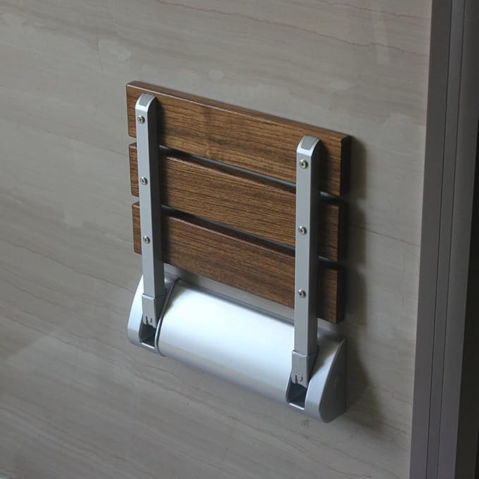 PERK Perk Folding Wooden Bath Chair Teak WoodFolding Chair ShoeChanging Stool WallMounted Home Entrance Hallway Shoe StoolP E R K Bathroom Accessories XLarge  - Image 2