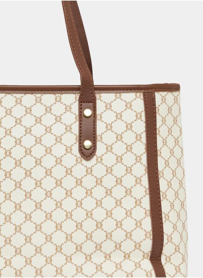 Styli Monogram Print Shoulder Bag with Dual Handle