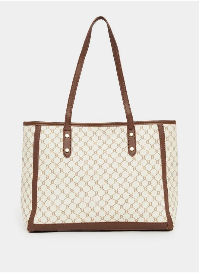 Styli Monogram Print Shoulder Bag with Dual Handle