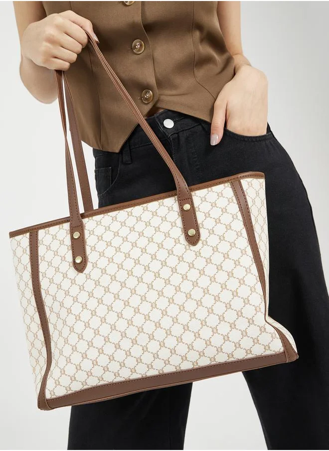 Styli Monogram Print Shoulder Bag with Dual Handle