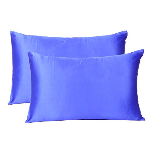 Oussum Satin Silk Pillowcase Pillow Case Covers with Envelop Closure for Hair and Skin Home Bed Decor Set of 2 Pillowcase Free 3 pcs scrunchies (Standard, Royal Blue) - Image 2