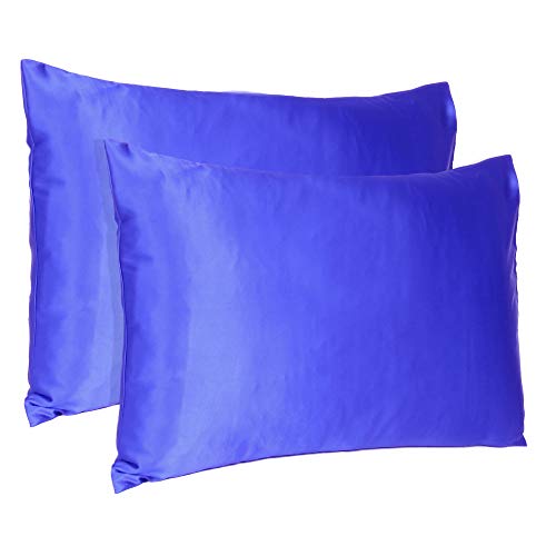 Oussum Satin Silk Pillowcase Pillow Case Covers with Envelop Closure for Hair and Skin Home Bed Decor Set of 2 Pillowcase Free 3 pcs scrunchies (Standard, Royal Blue) - Image 1