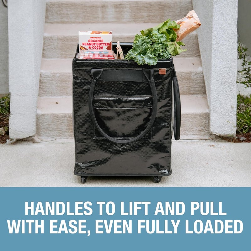 CleverMade Hauler Rolling Tote Bag, 90L Collapsible Portable Shopping Cart with Wheels for Groceries, Laundry, Organization â€“ Heavy Duty Utility Tote with 75 lb Capacity, Basket with Wheels, Gunmetal - Image 4
