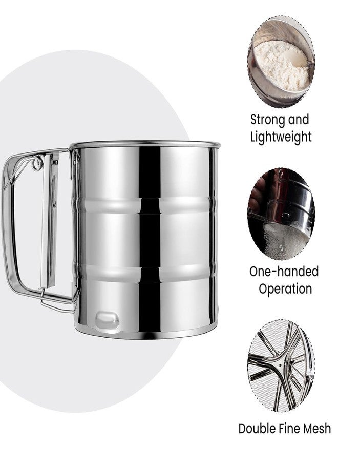 CREWLA Stainless Steel Flour Sifter Cup for Baking | Handheld 3-Cup Powder Sugar Sieve with Trigger Handle | Durable Fine Mesh Sifter for Cake, Bread & Cookies (Silver) - Image 2