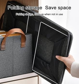REXOTEX Wardrobe Organizer with Handles Foldable Storage Baskets for Organizing Toys Books Shelves Closet Large Storage Box with Metal Frame Grey - Image 2