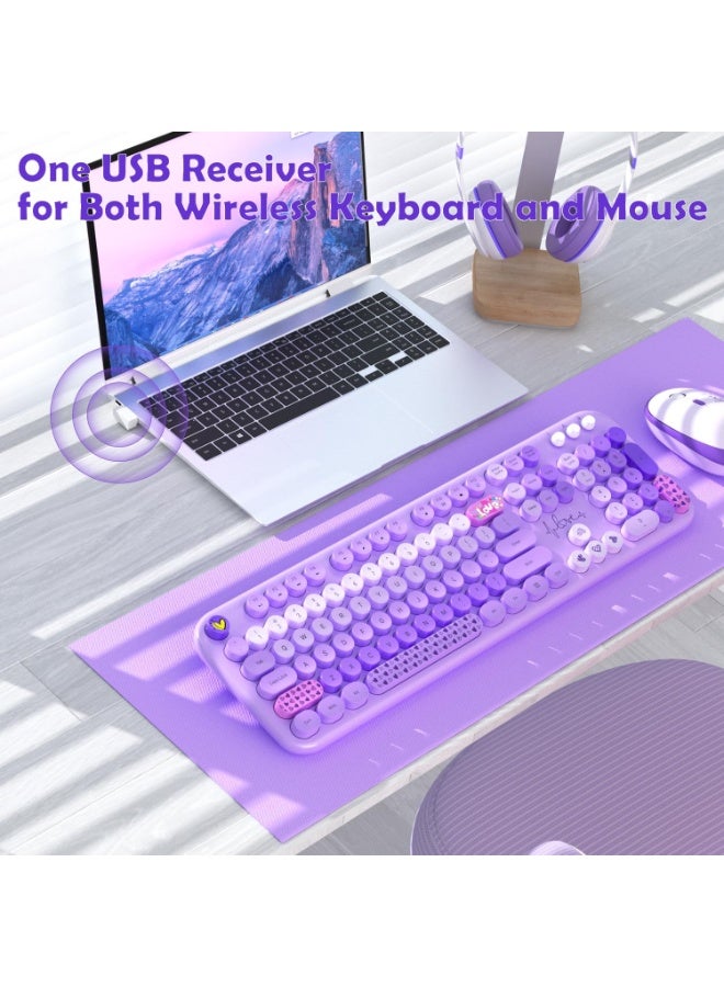 Wireless Keyboard and Mouse Combo – 104 Round Keys, Full Size, Retro Typewriter Style, Multicolor Design – Purple - Image 4