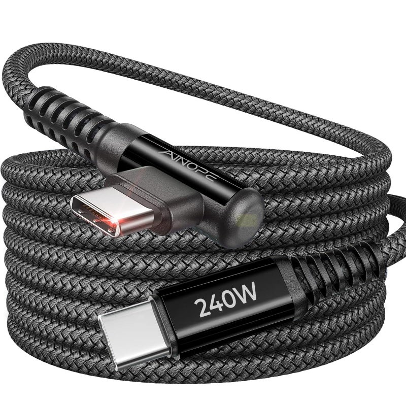 AINOPE 240W USB C to USB C Cable Fast Charging 10FT,Right Angle USBC to USBC Fast Type C Charging Cable Fits iPhone 16 Pro Max Plus,iPhone 15,MacBook Air/Pro,iPad Pro,Samsung,Pixel,All Devices,Black - Image 1