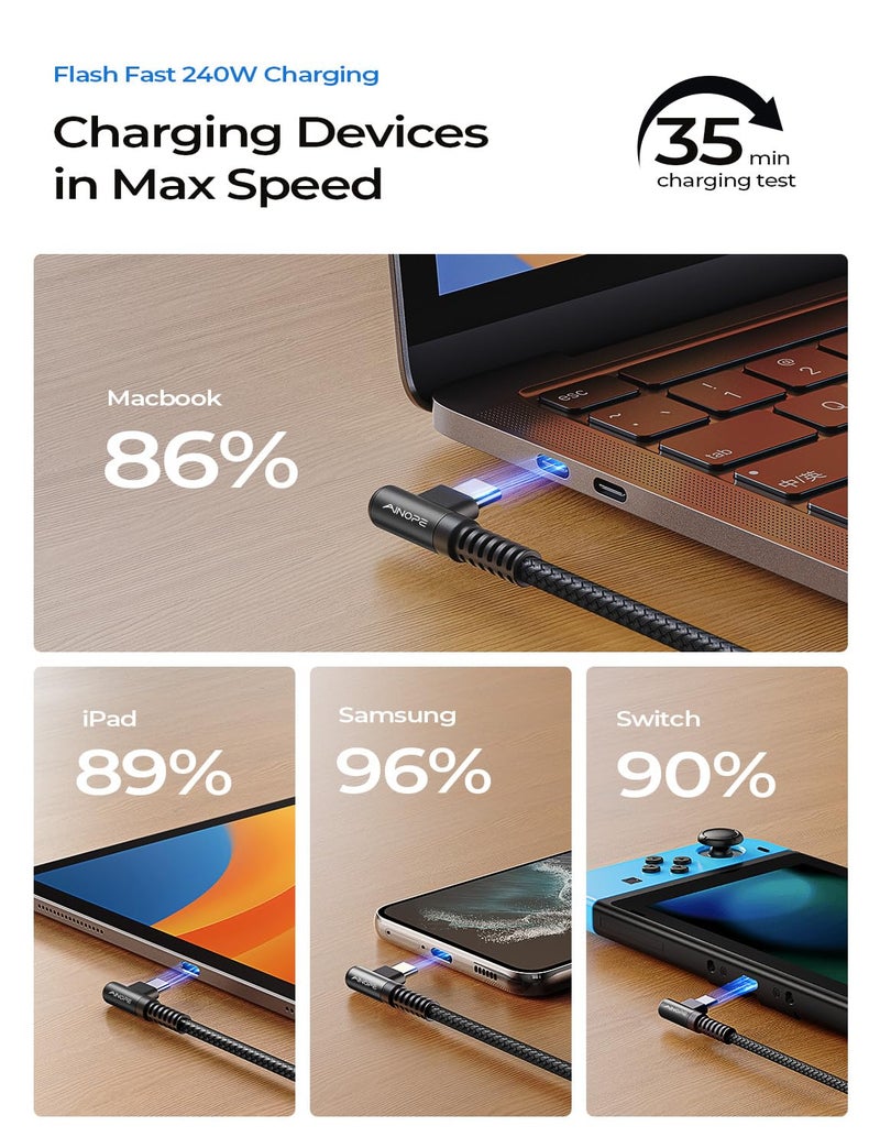 AINOPE 240W USB C to USB C Cable Fast Charging 10FT,Right Angle USBC to USBC Fast Type C Charging Cable Fits iPhone 16 Pro Max Plus,iPhone 15,MacBook Air/Pro,iPad Pro,Samsung,Pixel,All Devices,Black - Image 4