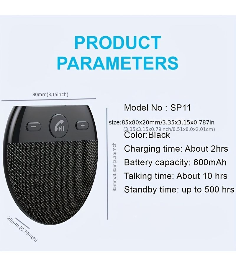 Universal Black Car Hands Free Sun Visor Speaker Wireless Calling Easy Installation Connects 2 Phones Vibration Start One Button Operation Call Answer Volume Adjustment Convenient Safe Driving - Image 3