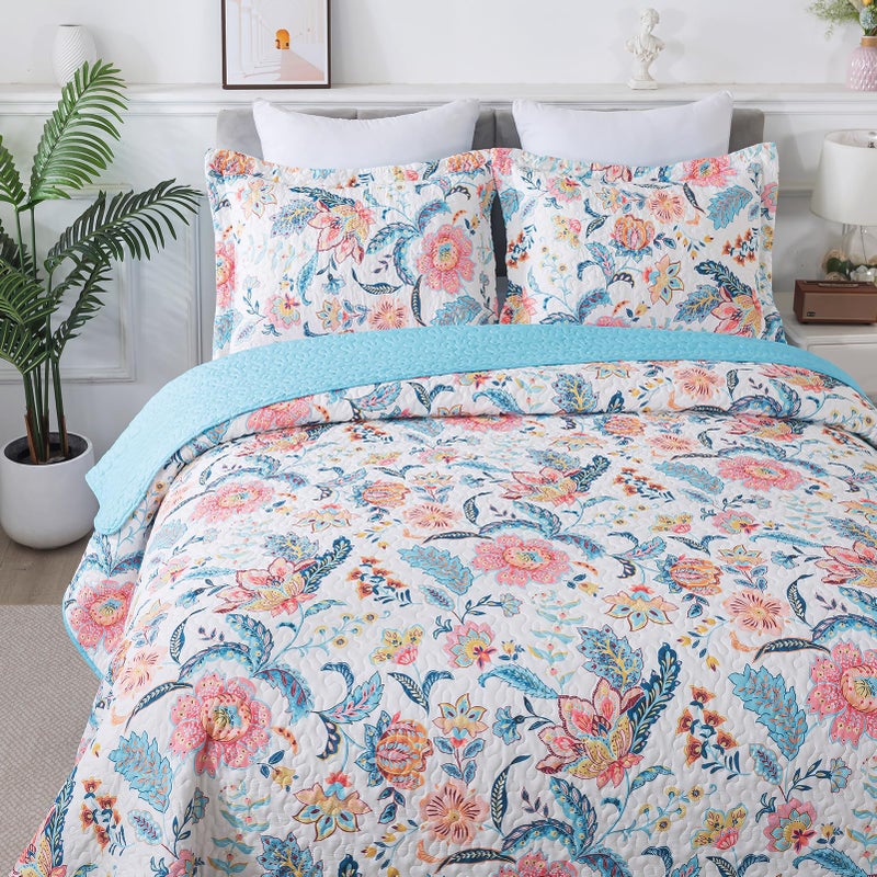 BEDIFANY Garden Cotton Filling King Size Quilt Set - Lightweight Bedspreads King Size (98 x 106 inch) with Colorful Floral Pattern - Farmhouse King Quilt Bedding Sets for Bed Coverlet, 3 Pieces - Image 2