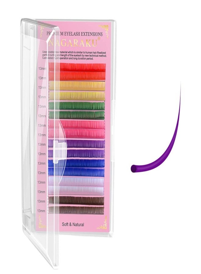 NAGARAKU Colored Eyelash Extensions 8 Colors Rainbow 0.12mm C curl 8mm Individual Lashes Purple Blue Pink Brown Classic Professional Salon Supplies - Image 1