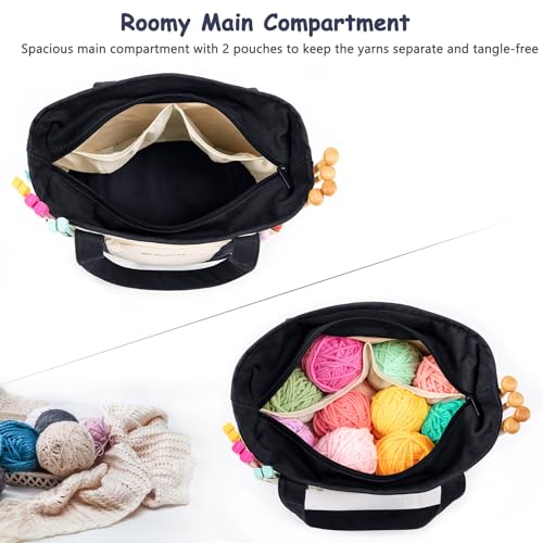 MYBAGZING Canvas Yarn Storage Organizer Bag Washable Crochet Bag with Pockets for Yarn Hooks Needles Travel Knitting Tote for Crafters Gift for Crocheters Knitters MediumLarge - Image 3