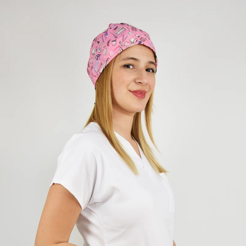 Nur Medikal Giyim Nur Medical Clothing Pink Beauty Patterned Surgical Cap