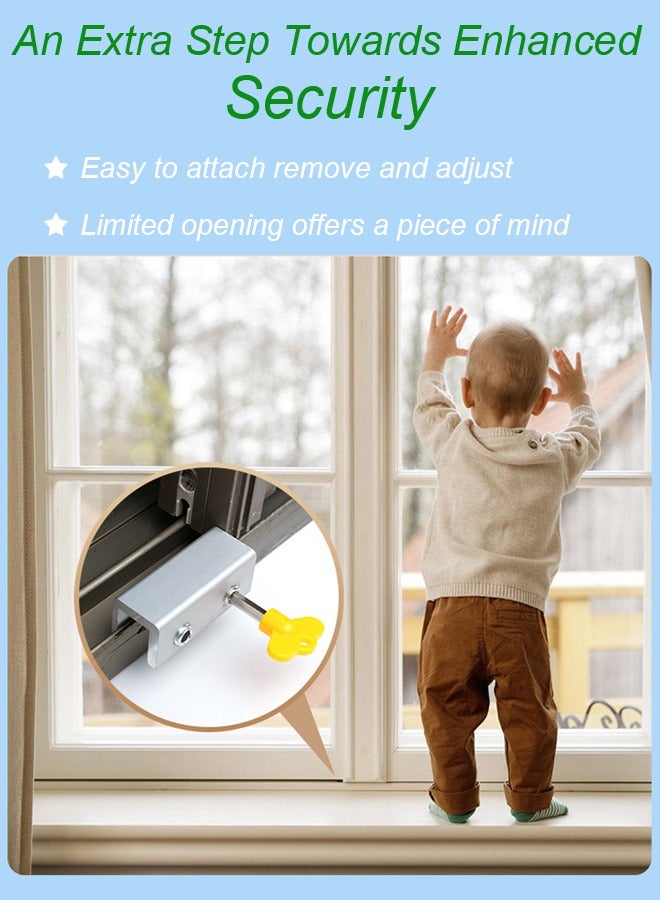 Window Lock 8 Set (4 Double-Hole Sets, 4 Single-Hole Sets) with Key Sliding Window Locks. Easy to Install, Suitable for Vertical and Horizontal Sliding Windows and Doors. Adjustable Safety Window Locks, Ideal for Patios, Bedrooms, Home, and Office (Silver) - Image 2