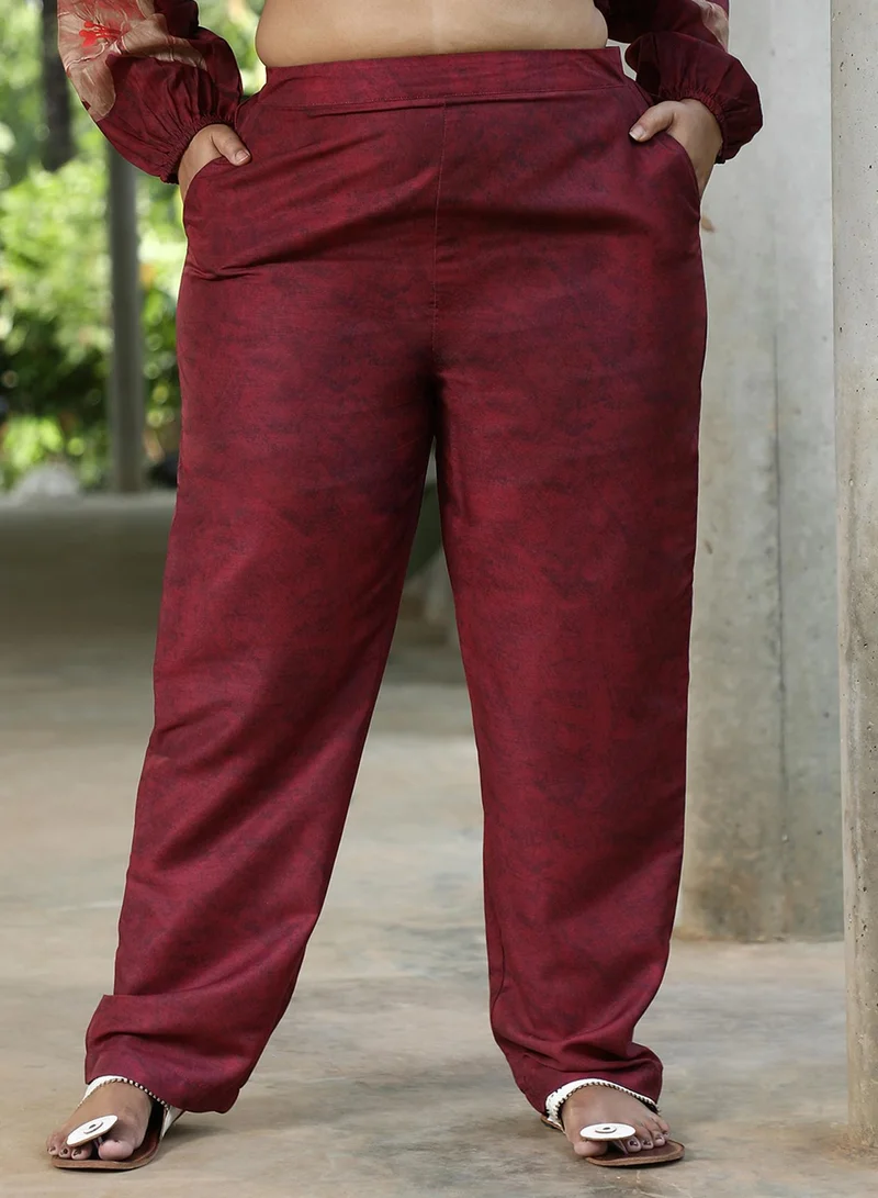 Instafab Plus Women's Rouge Pink Poppy Flora Kurti With Trousers