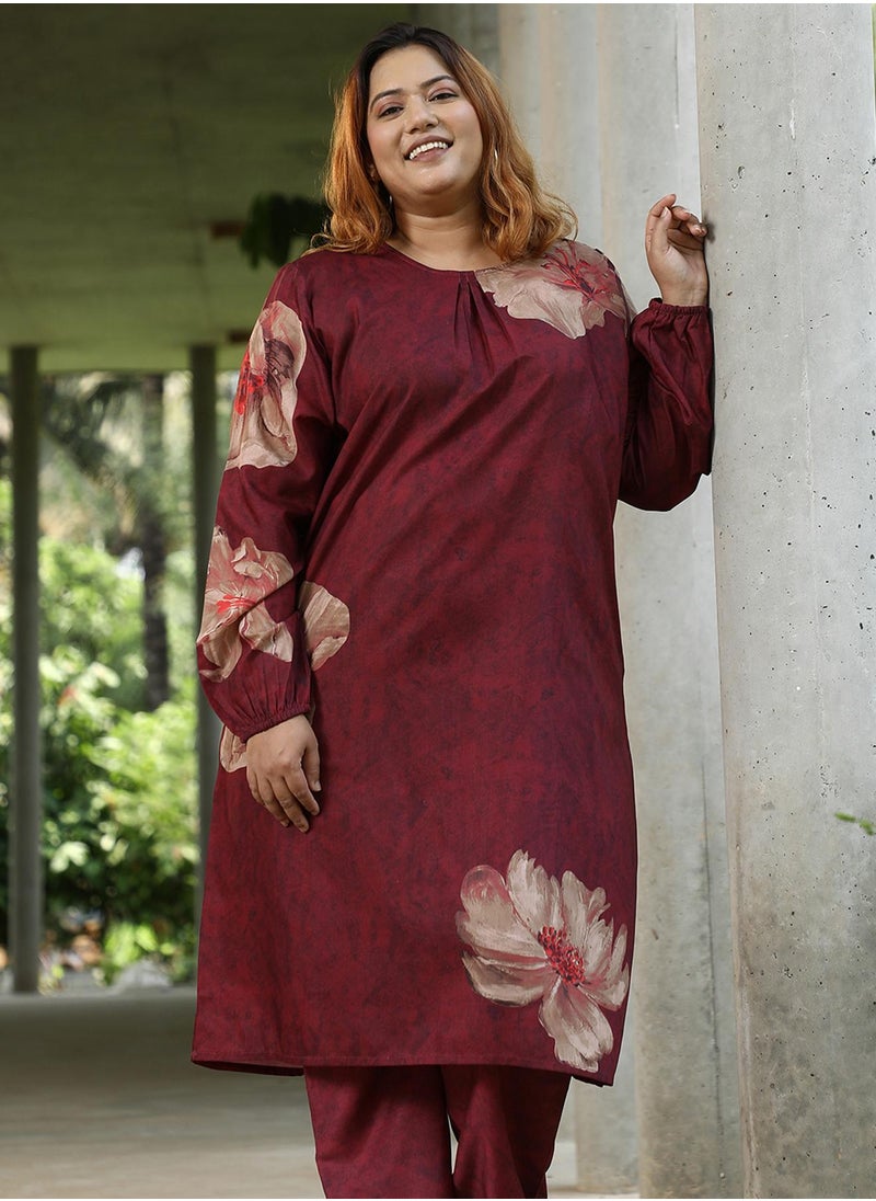 Instafab Plus Women's Rouge Pink Poppy Flora Kurti With Trousers  - Image 5