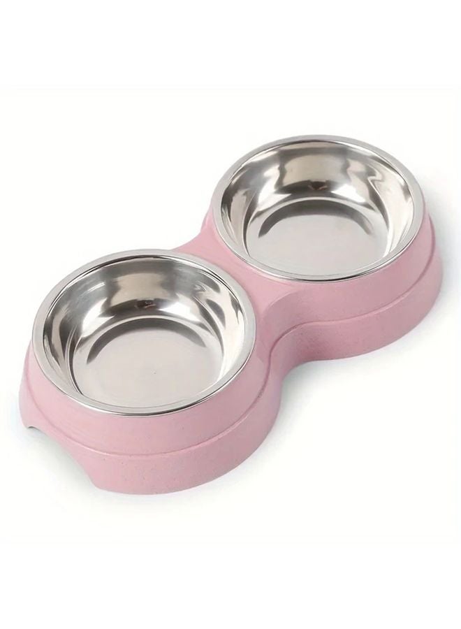وعاء طعام وماء مزدوج للكلاب والقطط من الفولاذ المقاوم للصدأ الوردي غير القابل للانزلاق - Image 1