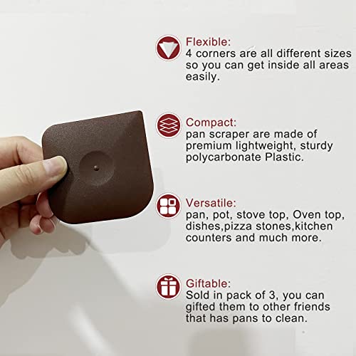 Herda Plastic Pan Pot Dish Scraper Tool Set, Kitchen Nylon Food Scraper, Cast Iron Skillet Cleaner Pan Pot Scrubber, Kitchen Plastic Scrapper Non-Scratch (Brown) - Image 5