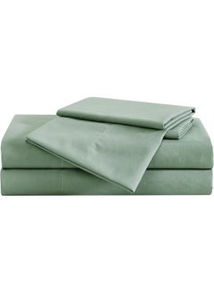 London Fog London Fog – Garment Wash Solid Twin XL 4 Piece Sheet and Pillowcase Set – Soft Microfiber Fabric – Green  - Image 2
