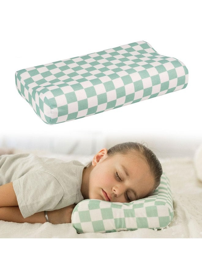Tiny Twinkle Tiny Twinkle Toddler Pillow with Fitted Pillowcase - Ergonomic Shape with Memory Foam for Comfortable Sleeping - Kids Travel Pillows (Sage Checkers)  - Image 1