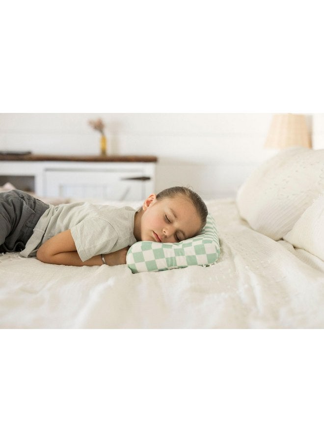 Tiny Twinkle Tiny Twinkle Toddler Pillow with Fitted Pillowcase - Ergonomic Shape with Memory Foam for Comfortable Sleeping - Kids Travel Pillows (Sage Checkers)  - Image 2