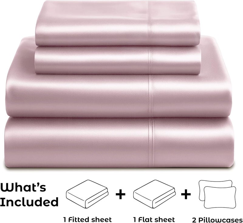 Pure Bedding Satin Sheets Full [4-Piece, Champagne Pink] Hotel Luxury Silky Bed Sheets - Extra Soft 1800 Microfiber Sheet Set, Wrinkle, Fade, Deep Pocket Fitted Sheet, Flat Sheet, Pillow Cases - Image 4