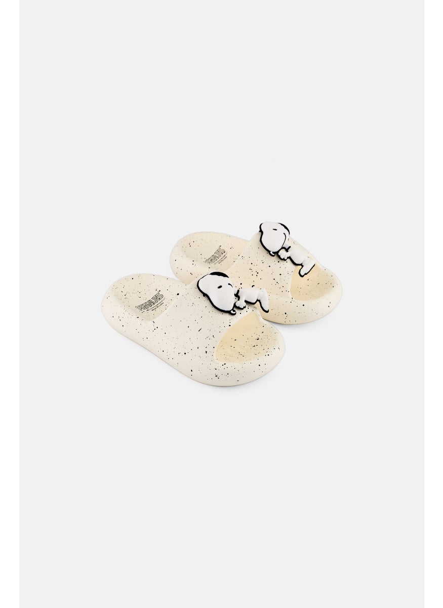 Peanuts Kids Boy Slip on Slides, Off White  - Image 1