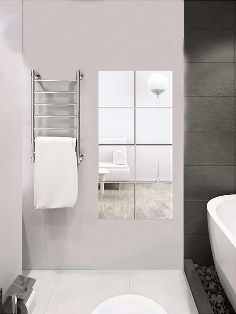 WallDaddy Square Preciser 3D Acrylic Home Decorative Mirror Wall Stickers Silver (Pack of 8) Unframed - Image 1