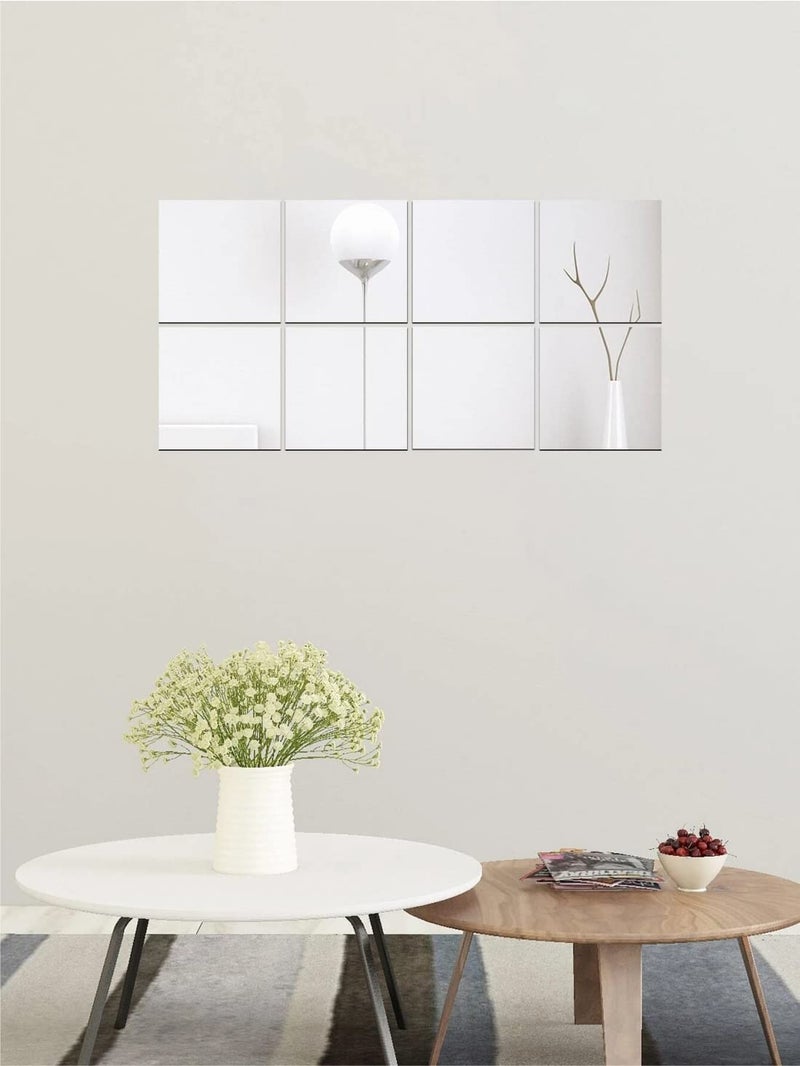 WallDaddy Square Preciser 3D Acrylic Home Decorative Mirror Wall Stickers Silver (Pack of 8) Unframed - Image 4
