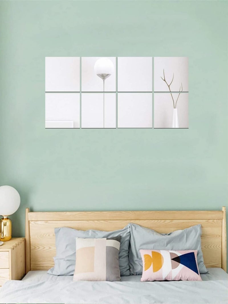 WallDaddy Square Preciser 3D Acrylic Home Decorative Mirror Wall Stickers Silver (Pack of 8) Unframed - Image 5