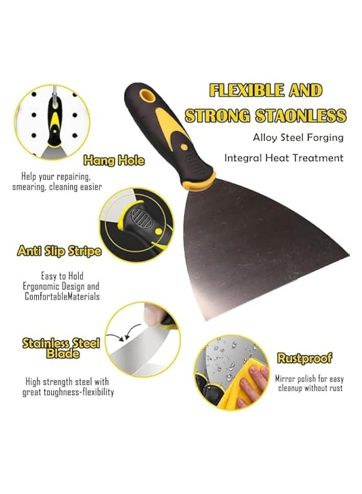 PROMASS Putty Knife, 7pcs Paint Scraper, Putty Knife Set, Stainless Steel Scraper Tool, Filler Knife Wall Paint Scraper And Putty Knife Wallpaper Scraper Set With Non-Slip Handle, Hand Tools  - Image 4