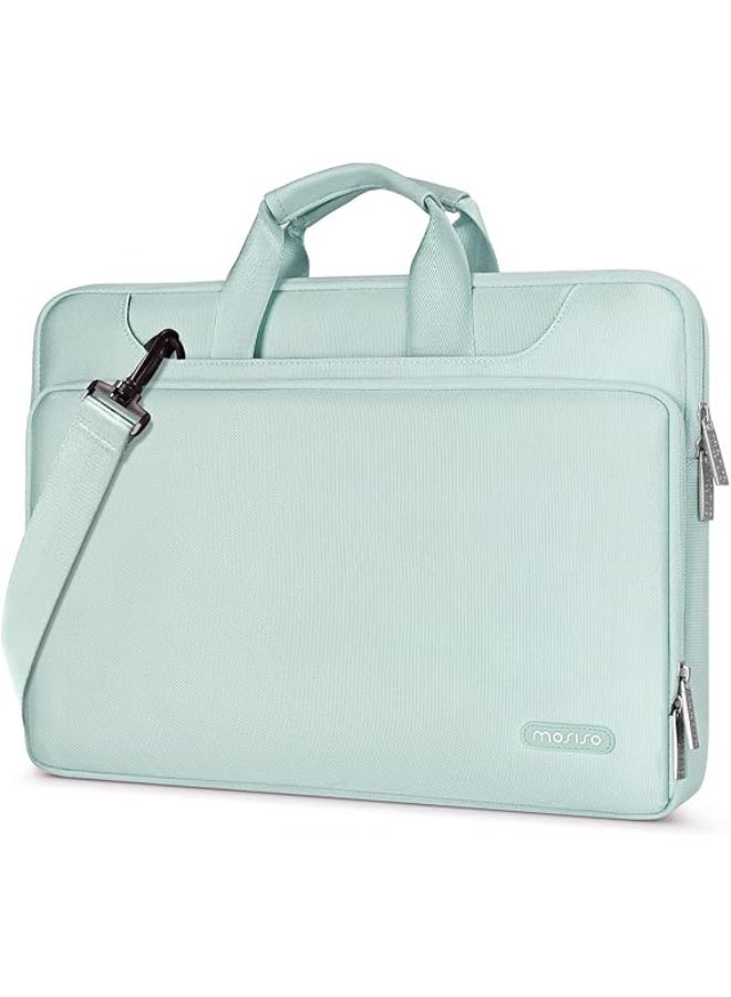 Mosiso 360 Protective Laptop Shoulder Bag Compatible with MacBook Air 15 M4 A3241 M3 A3114 M2 A2941/Pro 16 inch M4 M3 M2 M1, 15-15.6 inch Notebook,Matching Color Sleeve with Belt, Mint Green - Image 1
