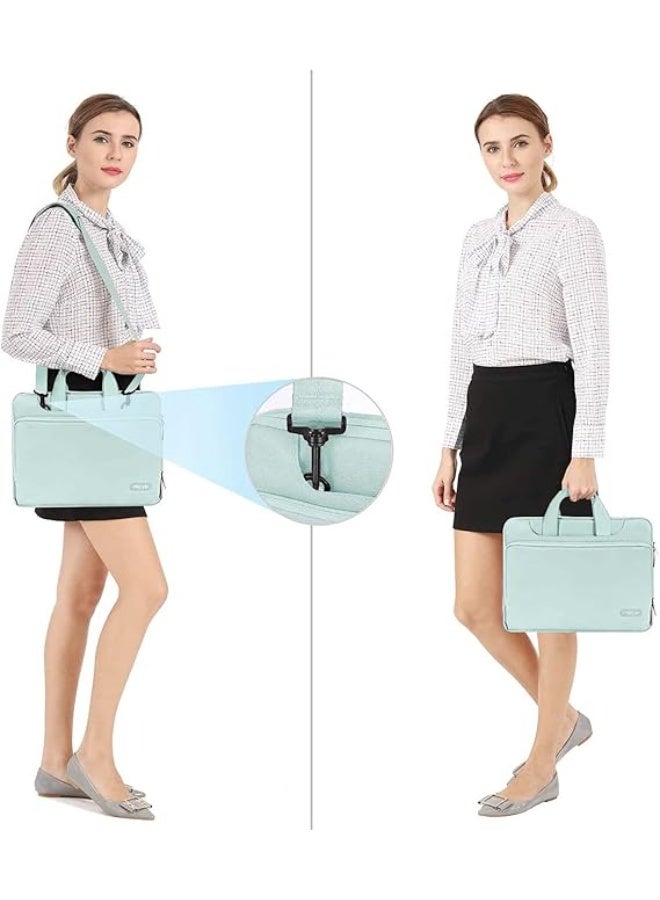 Mosiso 360 Protective Laptop Shoulder Bag Compatible with MacBook Air 15 M4 A3241 M3 A3114 M2 A2941/Pro 16 inch M4 M3 M2 M1, 15-15.6 inch Notebook,Matching Color Sleeve with Belt, Mint Green - Image 4