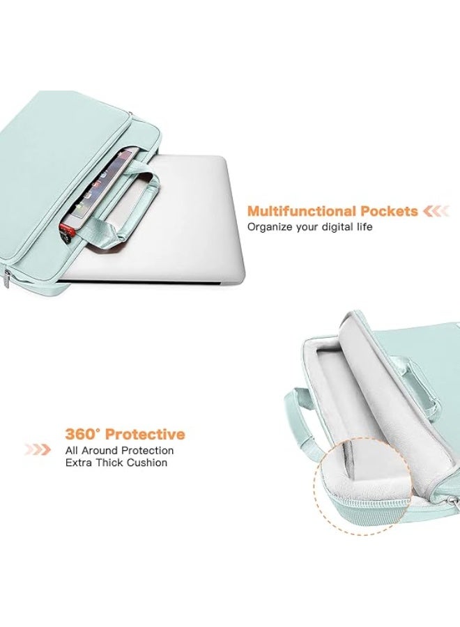 Mosiso 360 Protective Laptop Shoulder Bag Compatible with MacBook Air 15 M4 A3241 M3 A3114 M2 A2941/Pro 16 inch M4 M3 M2 M1, 15-15.6 inch Notebook,Matching Color Sleeve with Belt, Mint Green - Image 3