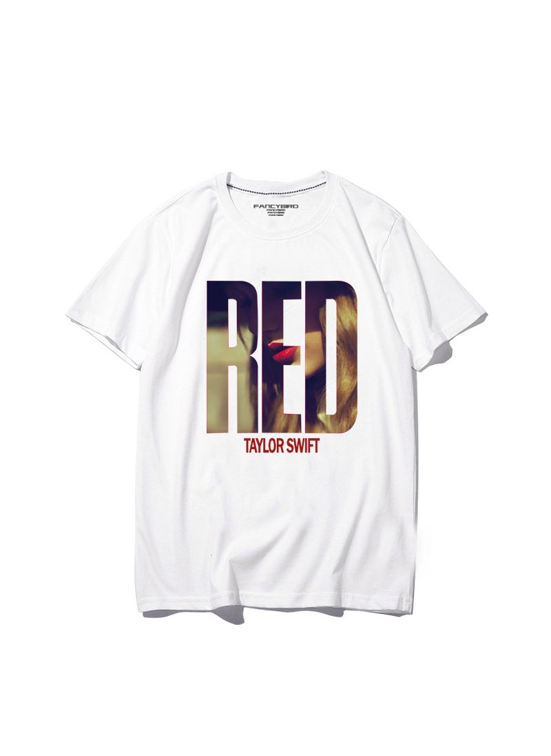 Generic - Taylor Swift Tshirt Tour Merchandise Eras Tour Short Sleeve round Neck Loose Fit Youthful Wool Blend Casual Abstract Pattern Tshirt RED White - Image 1