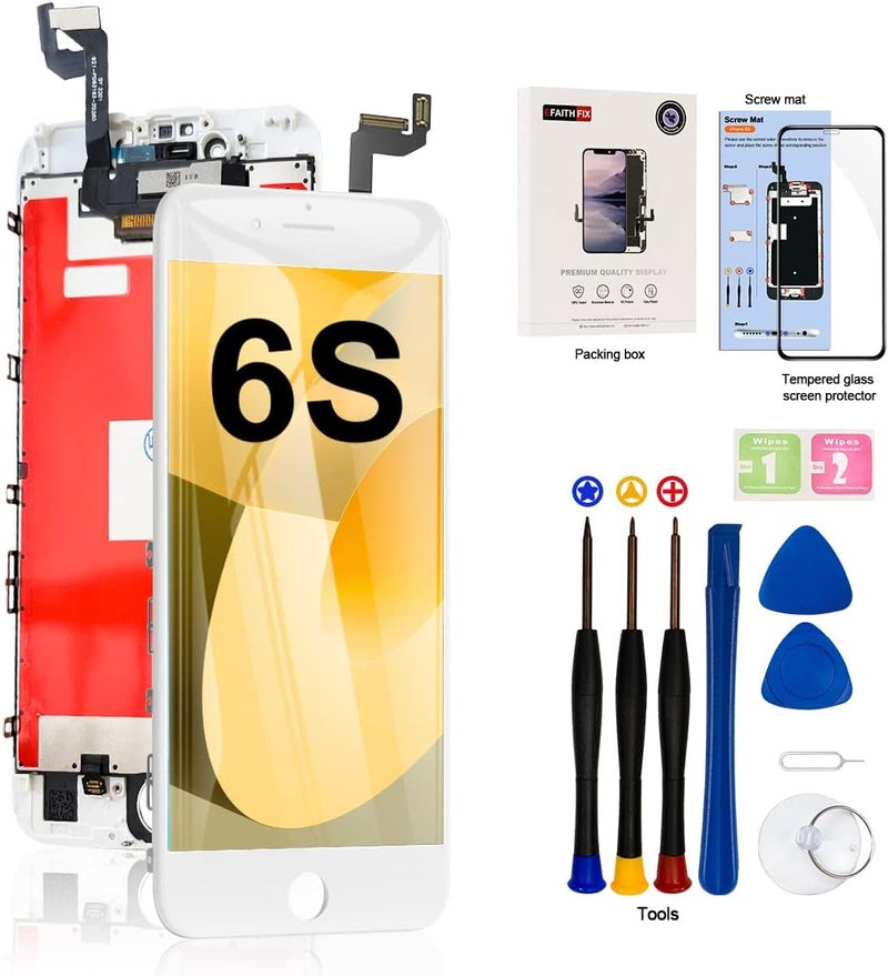 EFAITHFIX Store for iPhone 6S LCD Screen Replacement Black 4.7 Inch Frame Assembly Display 3D Touch Screen Digitizer with Repair Tools Kit Tempered Glass Screen Protector for A1633, A1688, A1700 (White) - Image 1